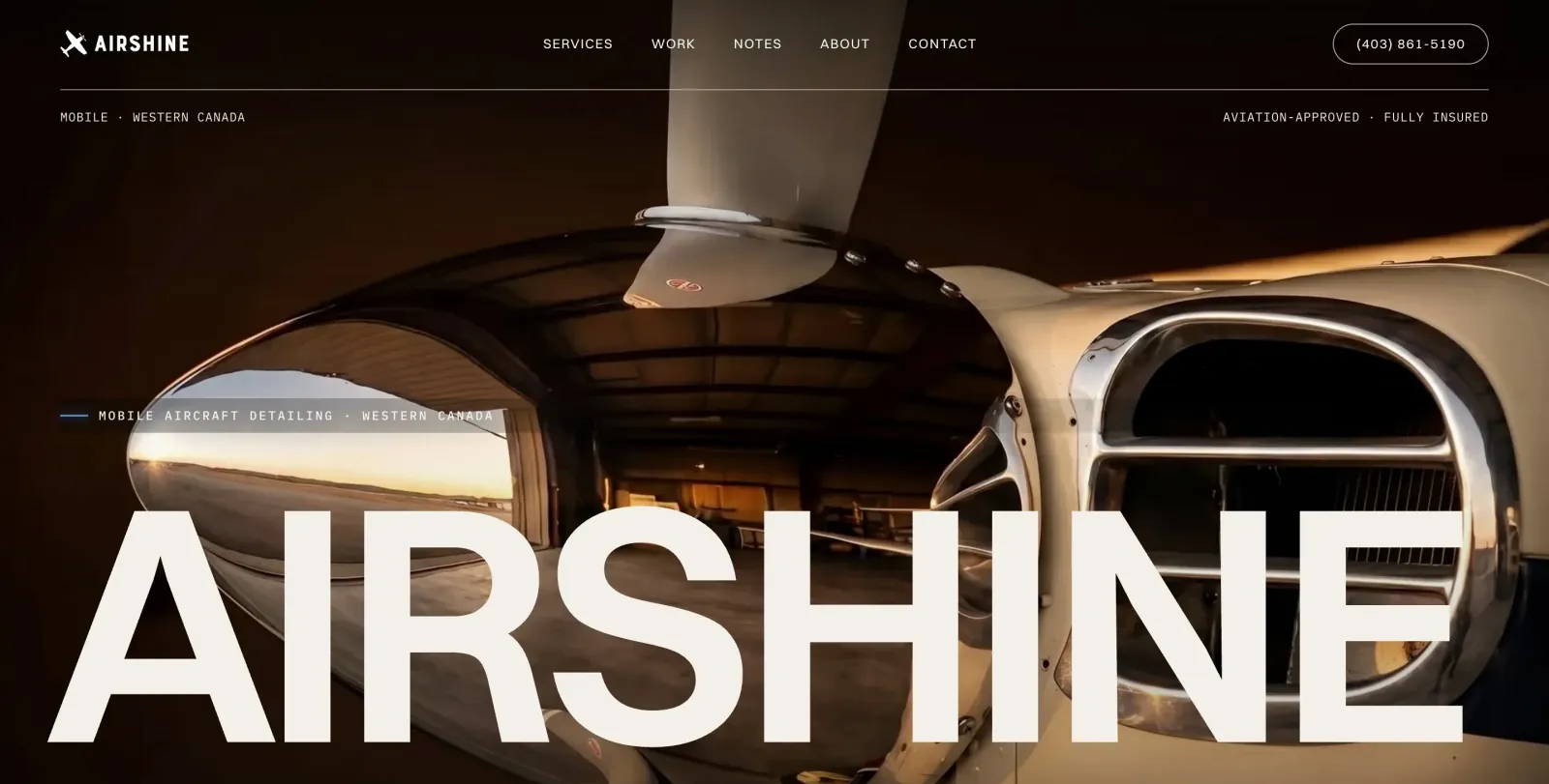The Airshine homepage on a desktop.