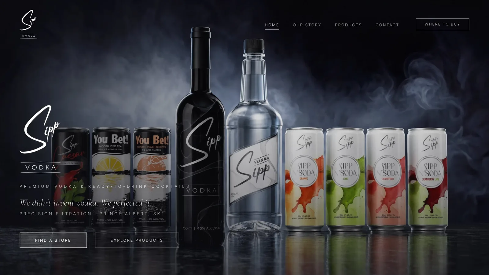 The Sipp Vodka homepage on a desktop.