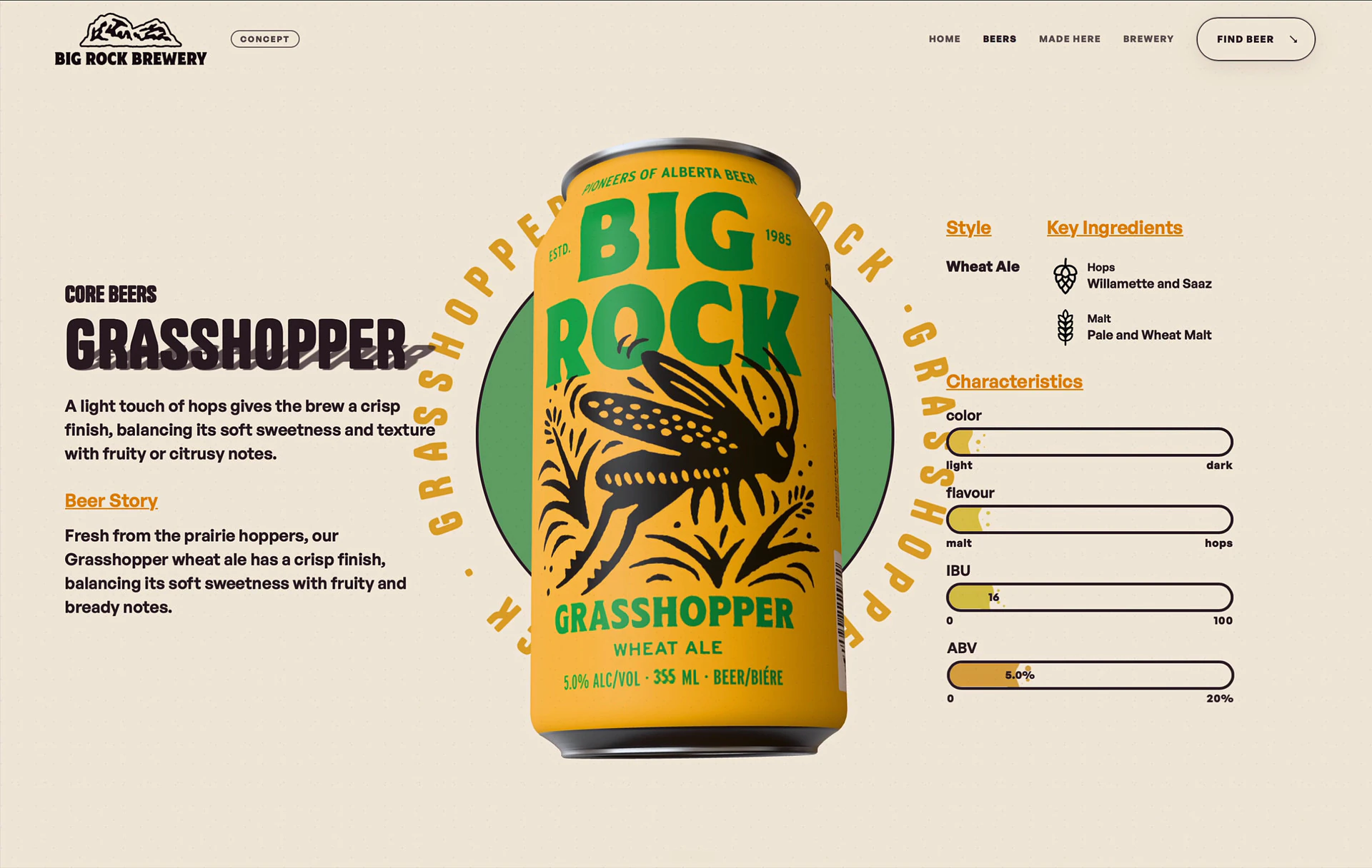 The Big Rock Brewery site: the Grasshopper wheat ale page