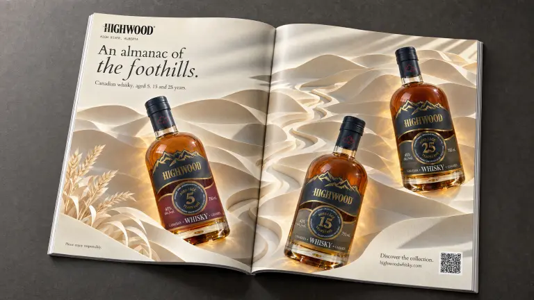 Highwood whisky spread in a printed almanac