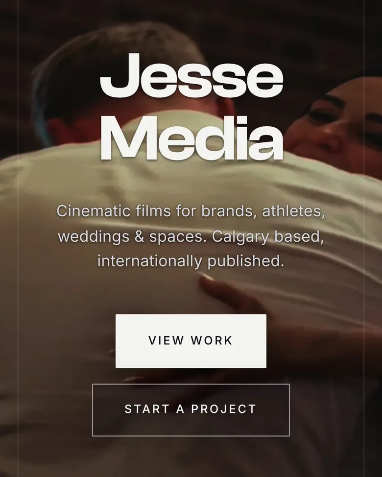 The Jesse Media homepage on a phone, with View work and Start a project on the first screen