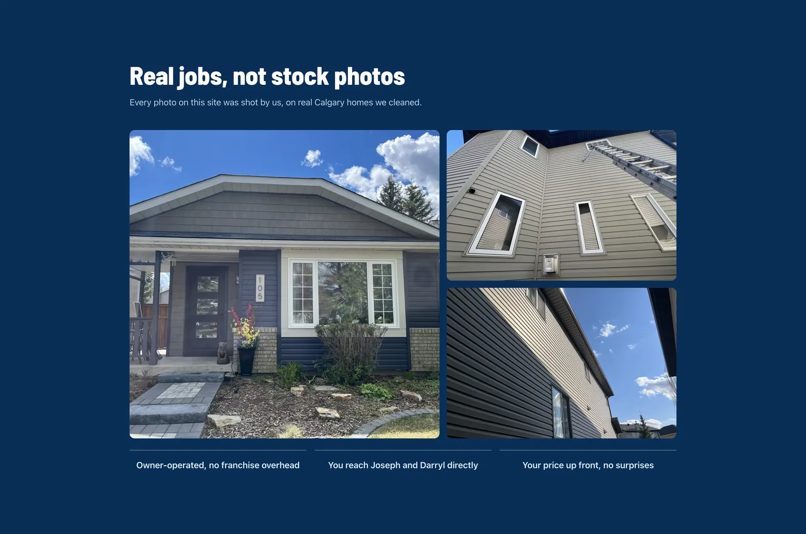Real jobs, not stock photos, a grid of Calgary homes YYC Window Cleaning cleaned, from its homepage