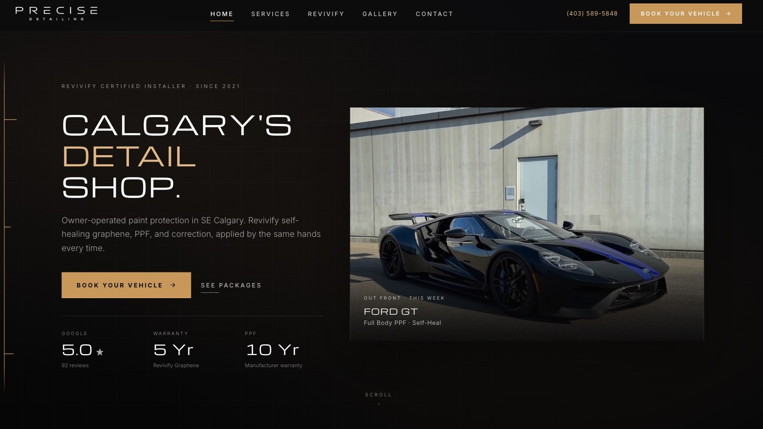 Precise Detailing website built by Meridian15